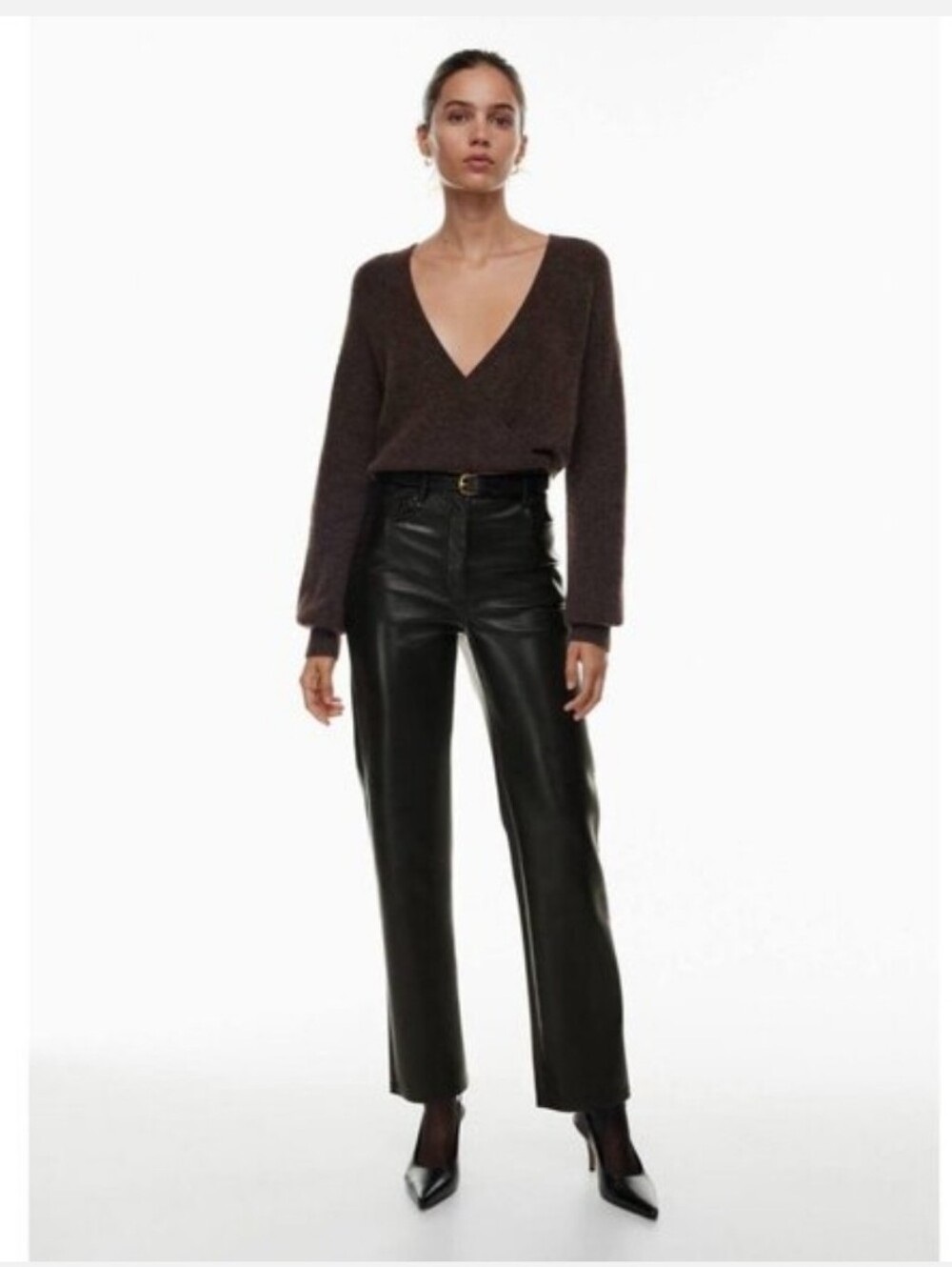 Aritzia Wilfred High-Rise Black Faux Leather Straight-Leg Pants Sz 10